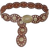 GRNUS Wide Western Cowboy Disc Belt for Woman Concho PU Leather Belts for Ladies Boho Country Waist Belts for Dress Jeans