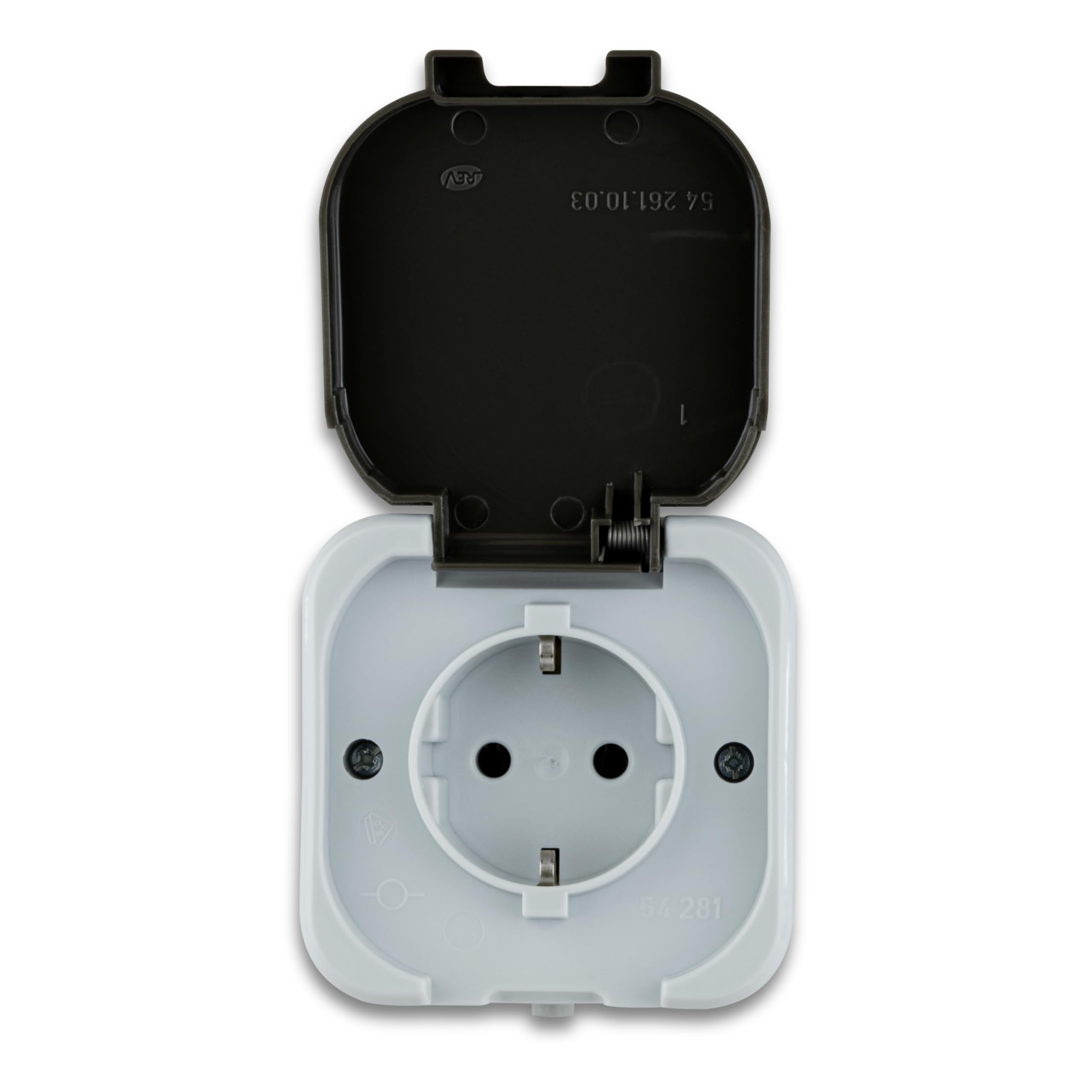 REV 0510215777 AquaTop Wet Room Socket, IP44, Two-Pole, Surface-Mounted, Grey, Grey-Dark Grey, Steckdosen