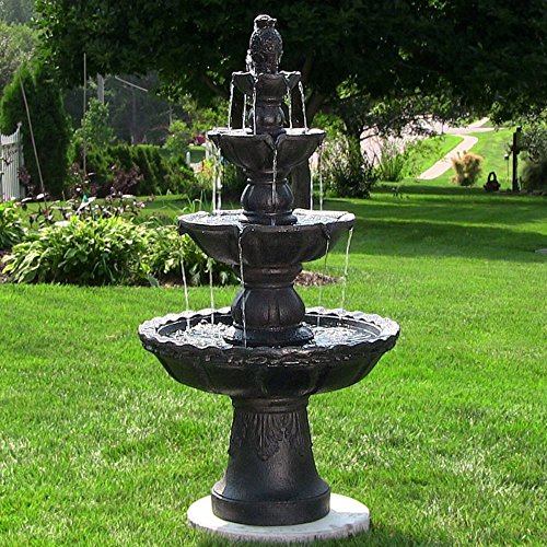 Sunnydaze 4-Tiered Pineapple Outdoor Garden Water Fountain, Black, 52 Inch Tall