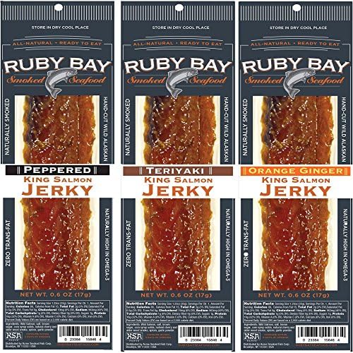 Ruby Bay Wild Salmon Variety Pack Jerky Strip - 3 Pack - Gluten Free - Non GMO - Kosher - Naturally High in Omega-3