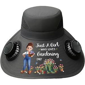 Just A Girl Who Loves Gardening - Personalized Hats with Fans Solar Power, Custom Garden Solar Fan Hat for Gardener, Gardener