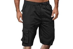 Below the Knee Shorts for Men Long Cargo Baggy Stretch Multi-Pockets Bermuda Casual Elastic Waist Big and Tall Hiking Pants