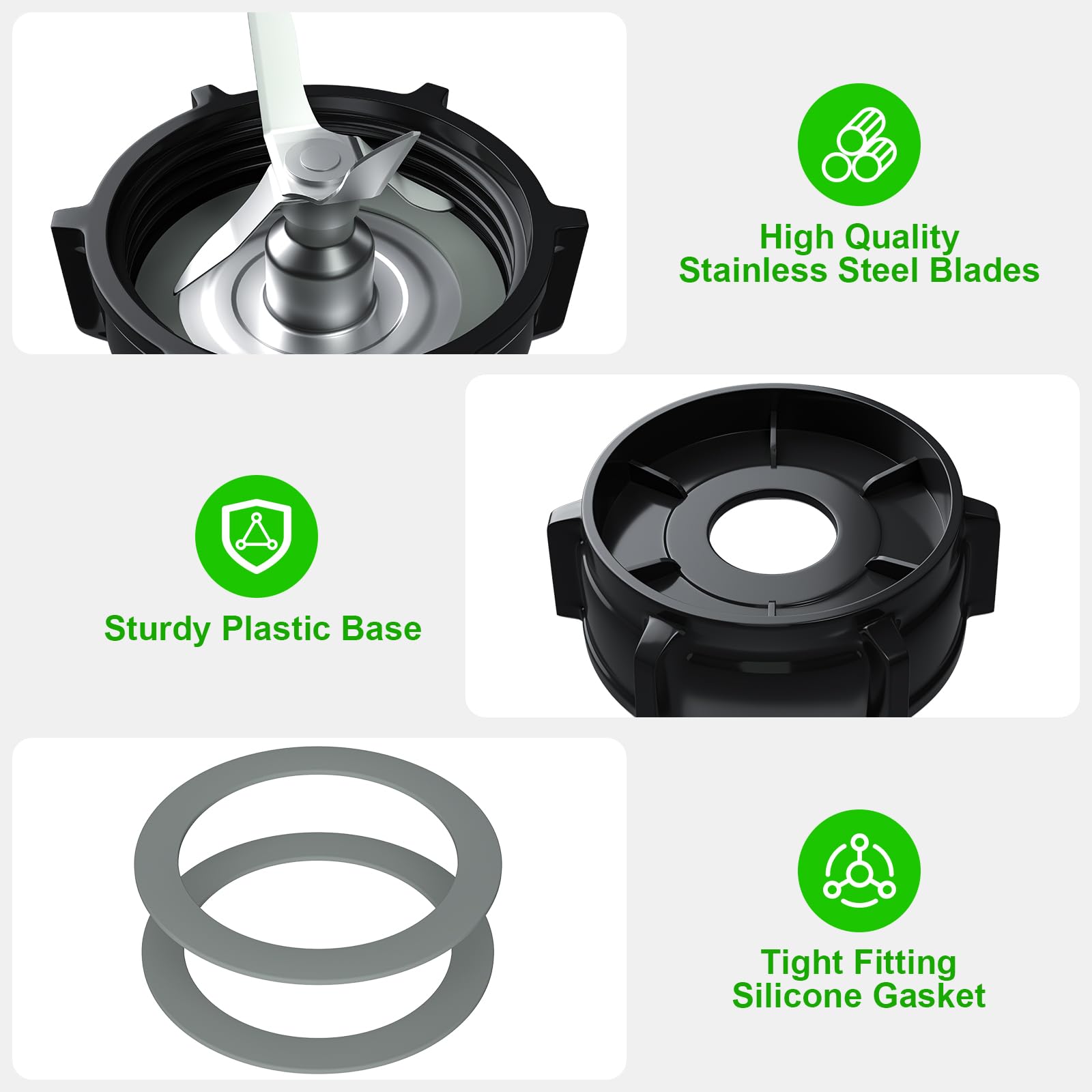 Replacement Parts for Oster Blender Blade Compatible with Oster Blender with ABS Plastics Jar Base Cap and 2 Rubber O Ring Seal Gasket Kit for Oster Blender Replacement Parts