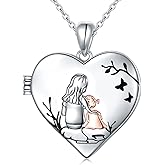 Ladytree S925 Sterling Silver Love Heart Mother and Daughter Keepsake Hold Pictures Photo Locket Memory Pendant Necklace Gifts for Women Grandma Mother Daughter
