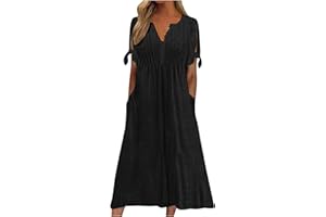 ROKIACDE Midi Dresses for Women Wedding Guest,Trendy Plus Size Button Up Short Sleeve Summer Sexy V Neck Cold Shoulder Dress