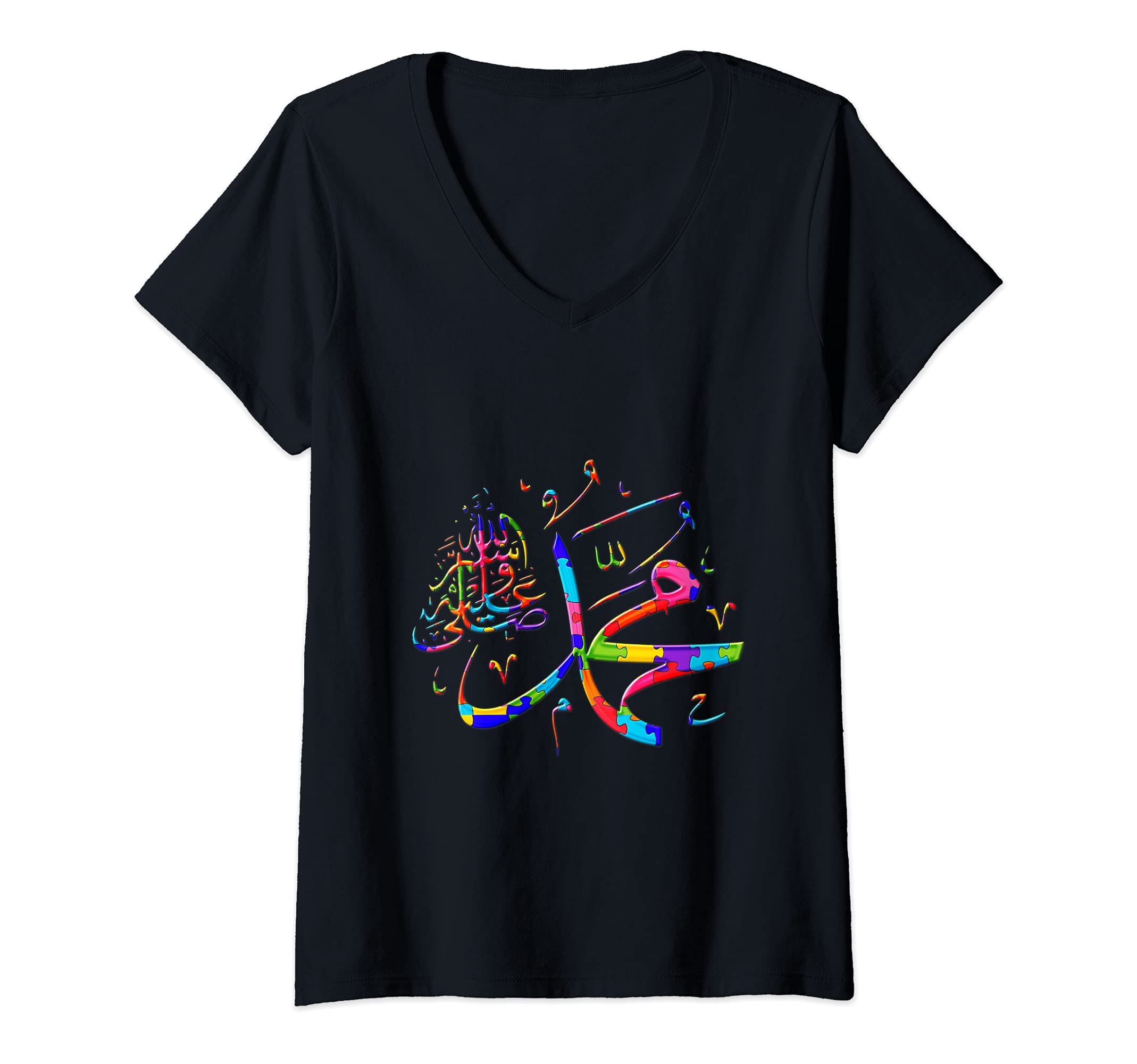 Womens Mohammad, Messenger Eid Ramadan Kareem Jigsaw Autism Puzzle V-Neck T-Shirt