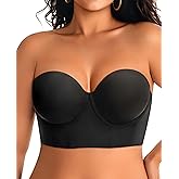 Upushall Longline Strapless Bras for Women Large Bust Plus Size Corset Lift Up Full Coverage Bra Black