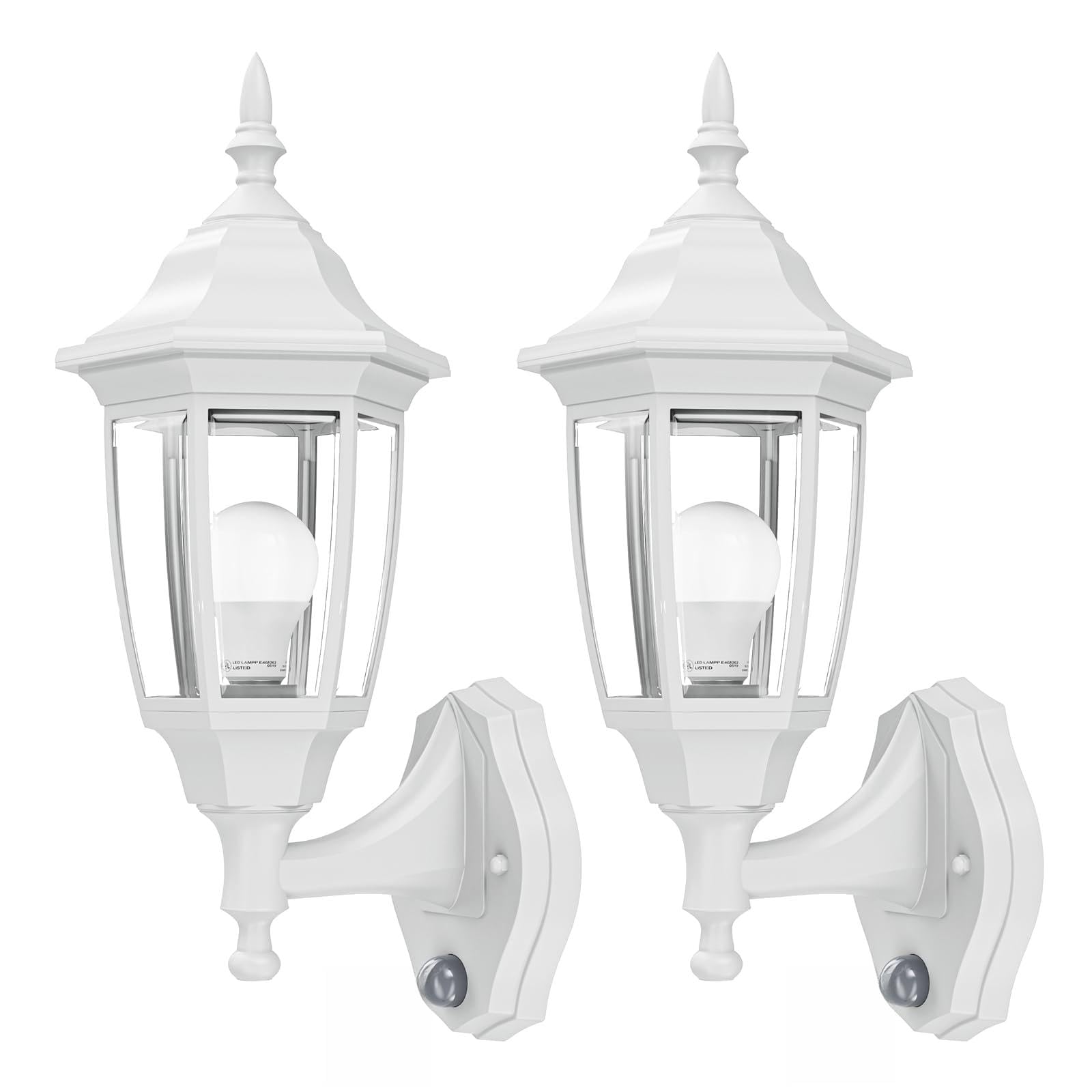 Photo 1 of EMART Dusk to Dawn Plastic Outdoor Wall Light Fixtures with Bulbs, Waterproof and Anti-Corrosion Porch Sconces, Exterior Lanterns Wall Mount Lamp for Outside, Garage, Front Door, Patio, 2 Pack, White