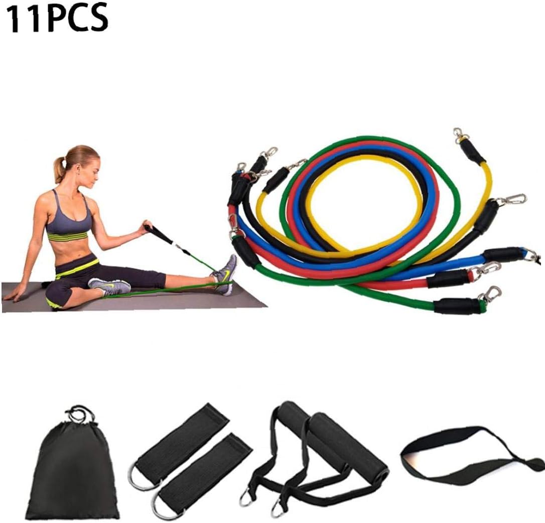 11pcs/set Exercise Resistance Bands Set 5 Stackable Exercise Bands Training Tubes with Large Handles Latex Elastic Bands with Carry Bag for Home Fitness