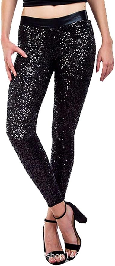 Bienwwow Womens Glitter Trousers Sexy Shiny Pants Sequin Disco Clubwear Casual Trousers: Amazon 