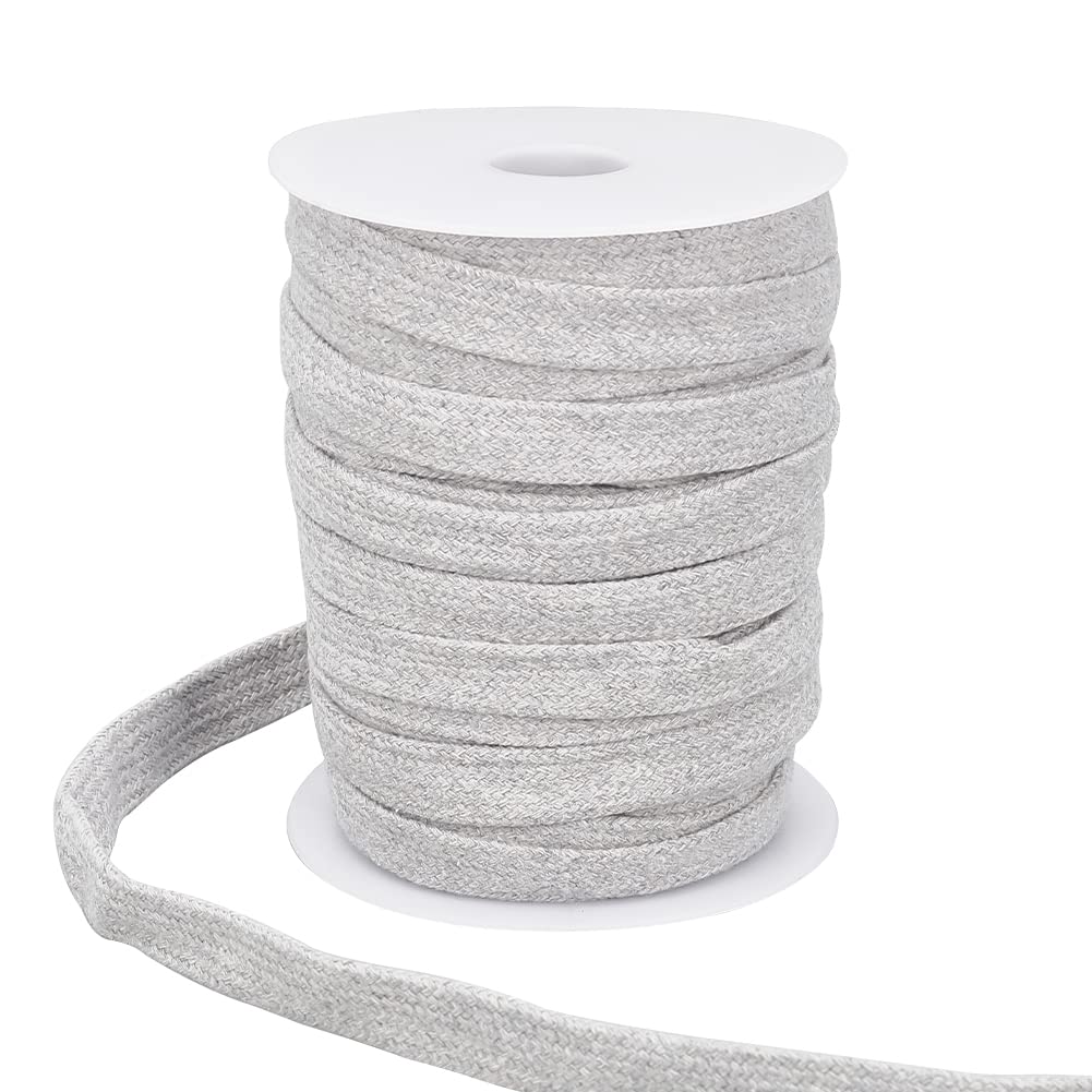 BENECREAT 27.34 Yards/25m Light Grey Flat Replacement Cotton Cords, 5/8 inch(15mm) Wide Hollow Soft Drawstring Draw Cord with Plastic Empty Spool, for Garment Accessories