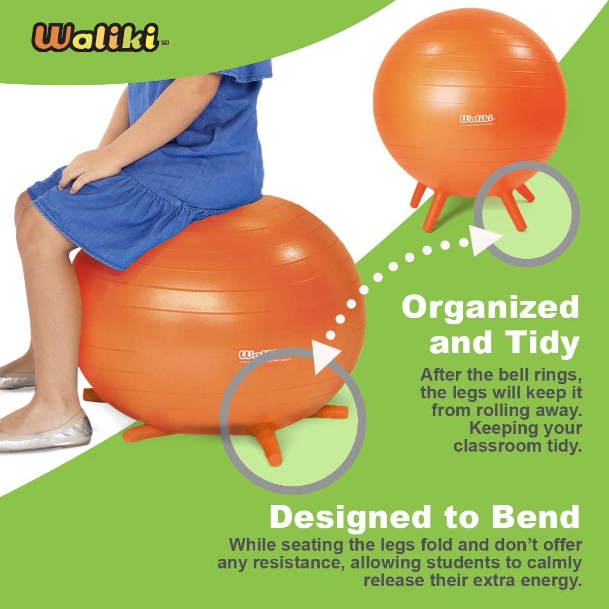 WALIKI Chair Ball Seat with Stability Legs for Kids | Flexible Classroom Seating | 20"/50CM Orange: Sports & Outdoors