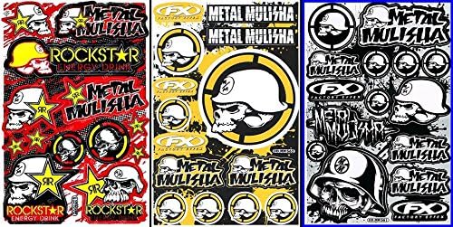 3 Rockstar Energy Drink Metal Mulisha Yamaha Kawasaki Motorcross Race Racing F1 Logo Sponsor Sticker Decal Skateboard Car Bike Bicycle Kid Wall Helmet Decoration MIX3020