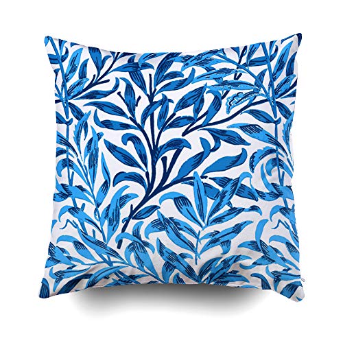 EMMTEEY Home Decor Throw Pillowcase for Sofa Cushion Cover, Halloween William Morris Willow Bough Cobalt Blue Decorative Square Accent Zippered and Double Sided Printing Pillow Case Covers 20X20Inch