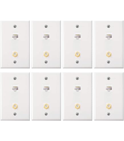 Riteav Piastra A Muro Bianco Earthen Con 1 Ingresso Coassiale TV E 3 Porte CAT6 Ethernet F-Type