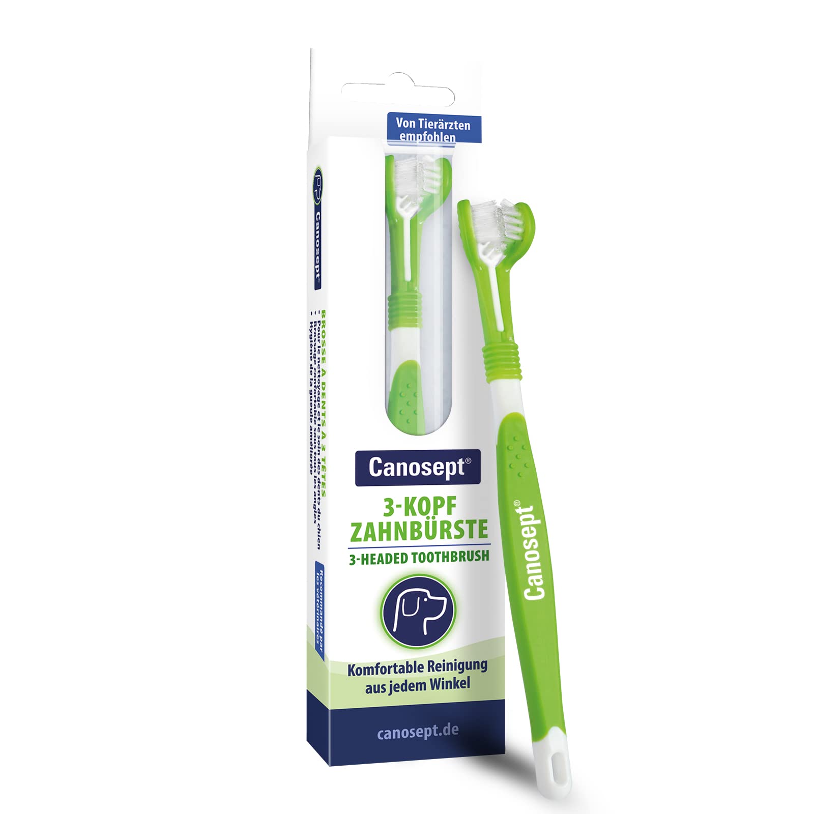 Canosept 3-headed Dog Toothbrush - dog breath freshener - dog toothbrush dog teeth cleaning products - plaque remover for dogs teeth - plaque off for dogs