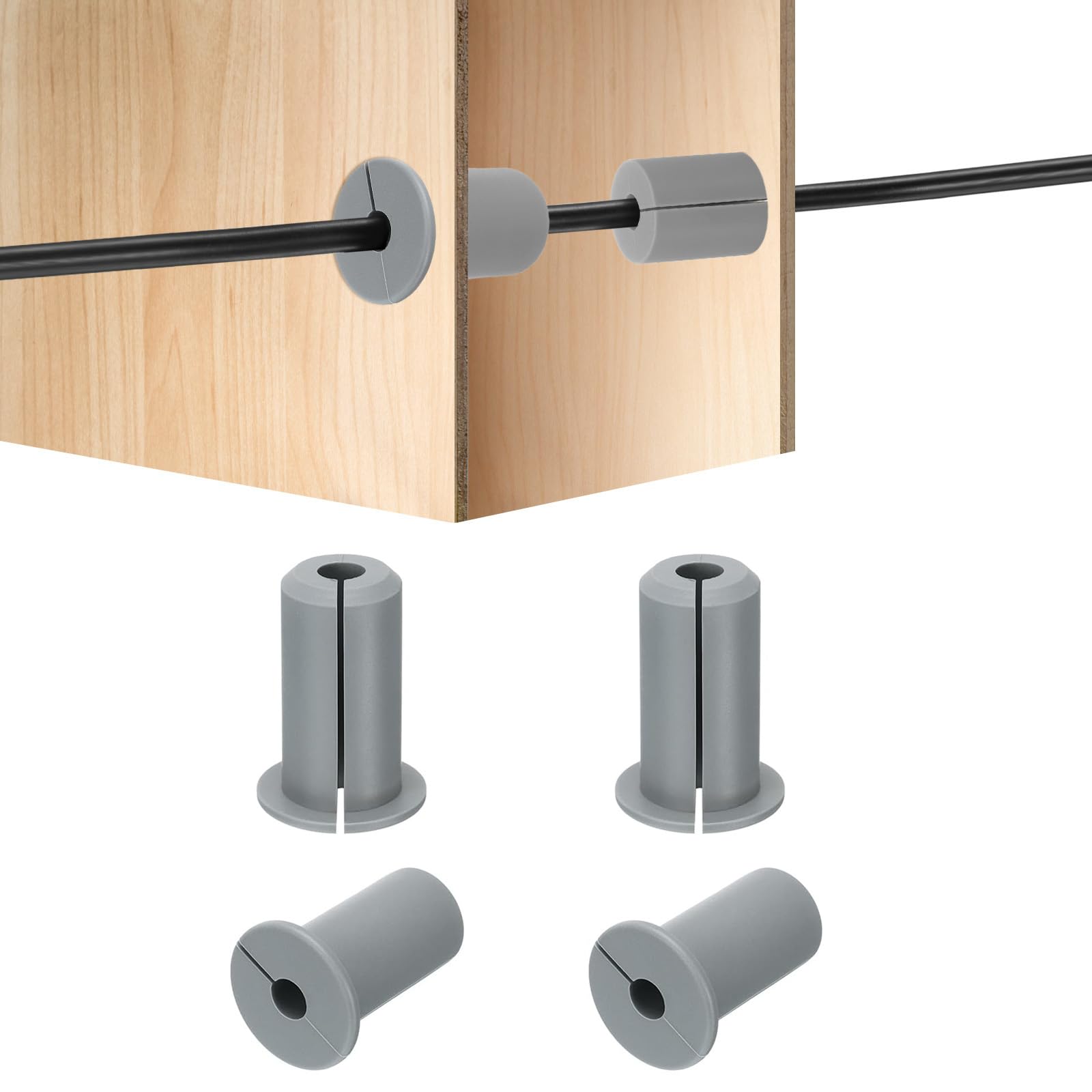 HiPicco 4Pcs Wall Grommets for Cables 3/4-Inch Silicone Cable Wall Bushing Feed Through Cable Routing Kit Accessories Wall Cable Pass Through for Ethernet with 7mm Hole, Grey