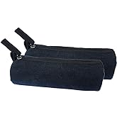 Enyuwlcm Heavy Canvas Stationery Simple Small Pencil Case and Durable Black Pencil Pouch Bag with Handmade Zipper Set of 2