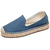 U-lite Women's Classic Slip on Flat Shoes Casual Cap-Toe Platform Simple Espadrille Canvas Loafers