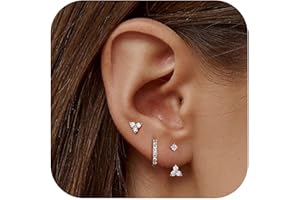Thunaraz 14K Gold Earrings for Women S925 Sterling Silver Earrings for Multiple Piercings Cartilage Stud Small Hoop Dainty Ea
