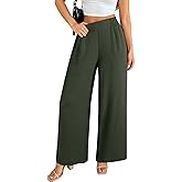 Acelitt Women's Wide Leg Pants Elastic High Waist Casual Palazzo Pants Trousers with Pockets