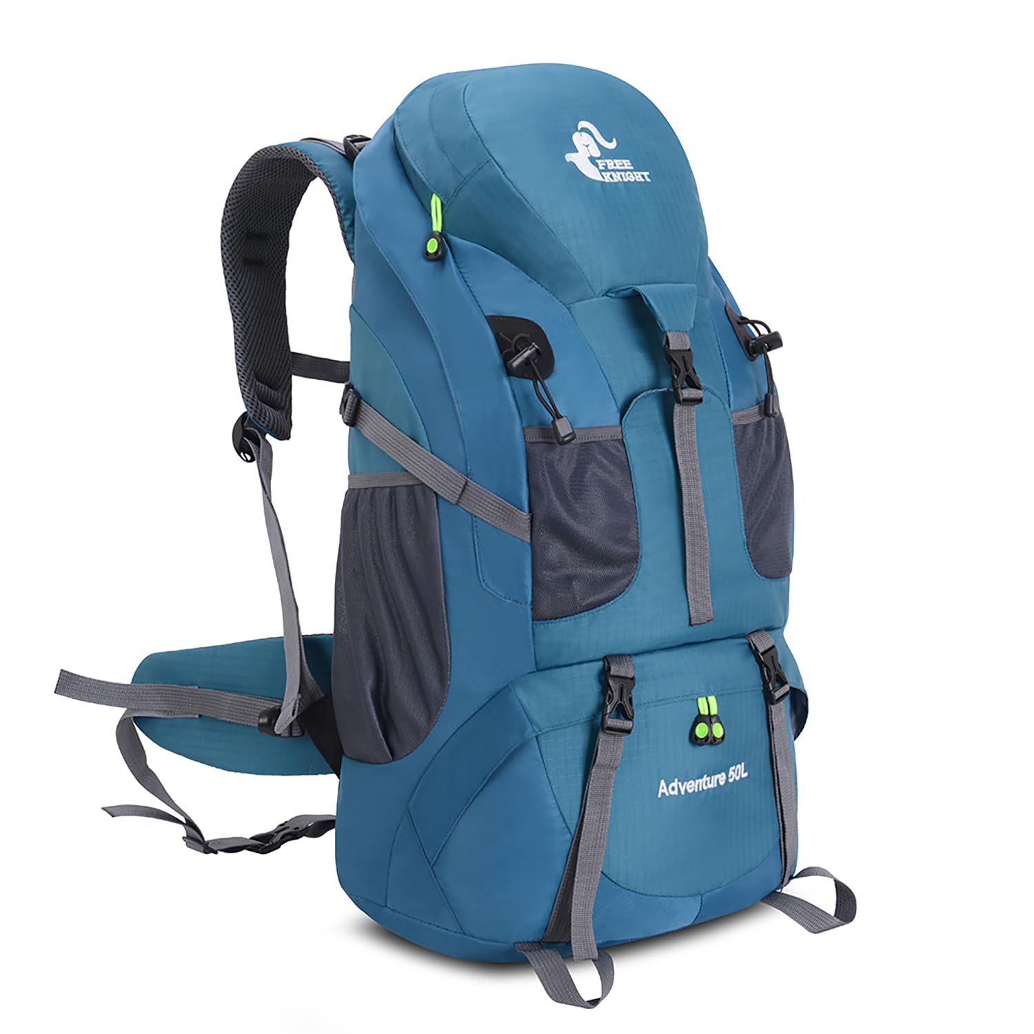Bseash 50L Hiking Backpack, Water Resistant Lightweight Outdoor Sport Daypack Travel Bag for Camping Climbing Touring (Blue Green - With Shoe Compartment)