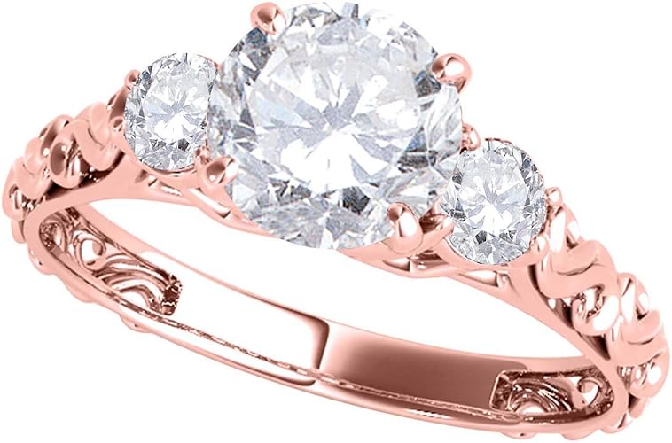 Amazon Maulijewels 0 5カラット ヘイロー ラウンドカット クラシック スリーストーン ダイヤモンド 婚約指輪 レディース 4プロング 14k ソリッドホワイト ローズ イエロー ツートーンゴールド 1 2カラット 本物のダイヤモンド ウェディングジュエリーコレクション