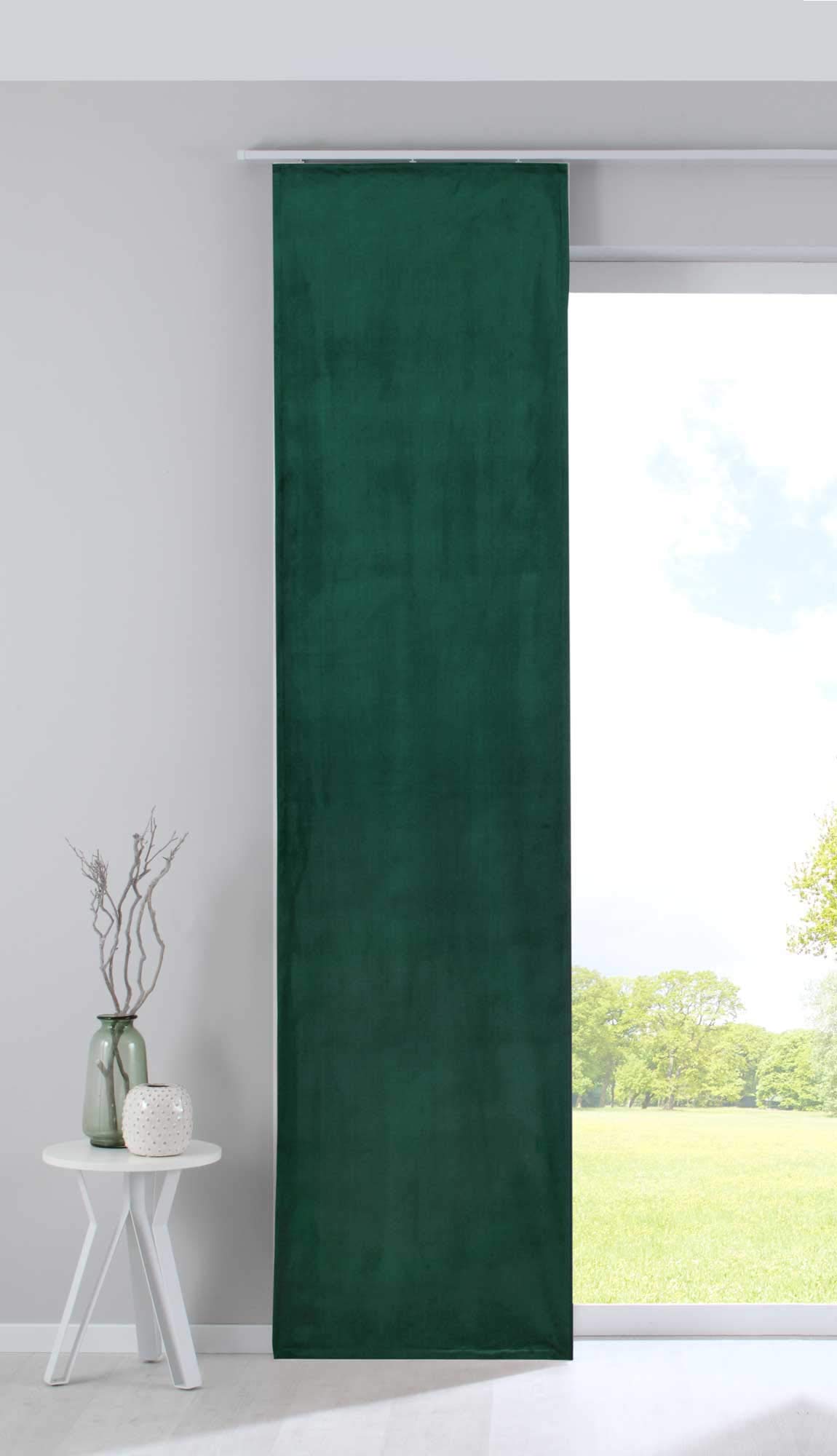 Gardinenbox Curtain Box Blackout Panel Curtain Milano Velvet Opaque Blackout Panel Carrier Weight Bar 100% Polyester Green 245 x 60 cm
