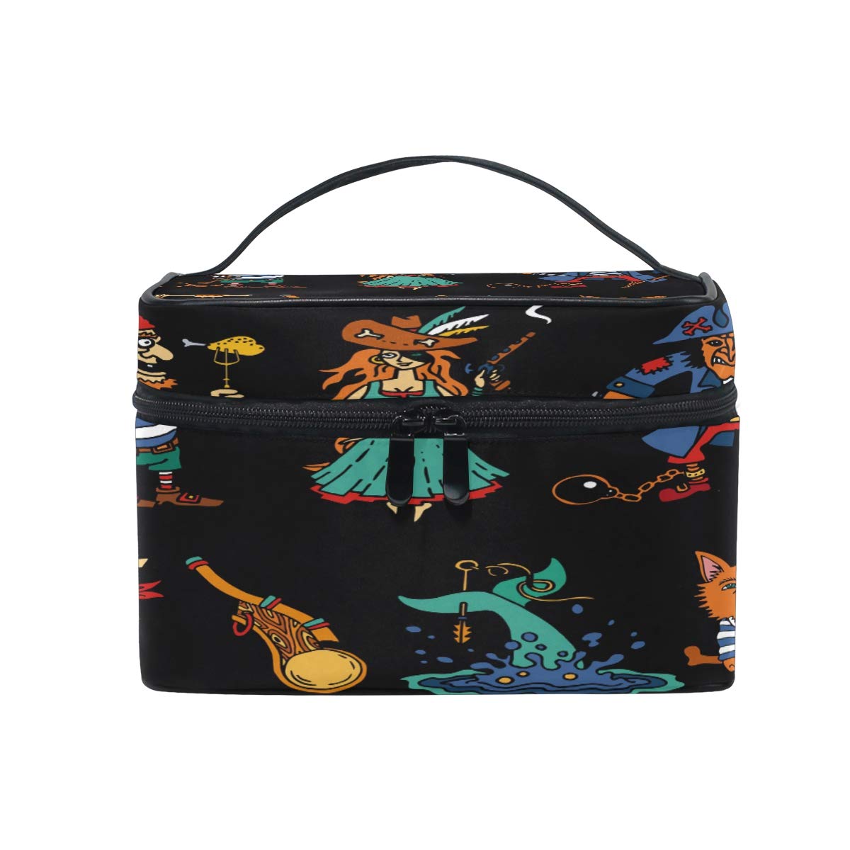 Pirate Legends Cartoon Makeup Bag, Cosmetic Bag, Toiletry Bag, Cosmetic Makeup Organizer Case Storage, for Women, Men, Kids, Girls, Traveling, Professional, With Mesh Bag Brush Holder