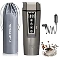 Car Electric Kettle: 12V/24V Portable Water Boiler Heated Travel Mug,Multiple Temperature Adjustable Coffee Tea Truck Cup with 304 Stainless Steel Dry Burn Protection & Handy Cup Bag (Taupe, 400 ML)
