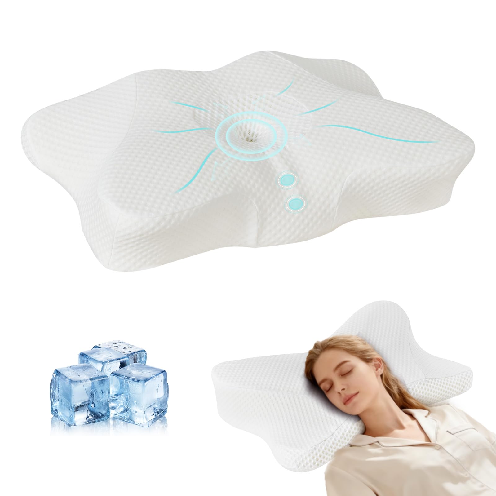 KMFurnila Cervical Neck Pillow, Memory Foam Pillow for Neck Pain Relief, Ergonomic Bed Pillow with Neck Support for Side, Back & Stomach Sleepers, King Size, White