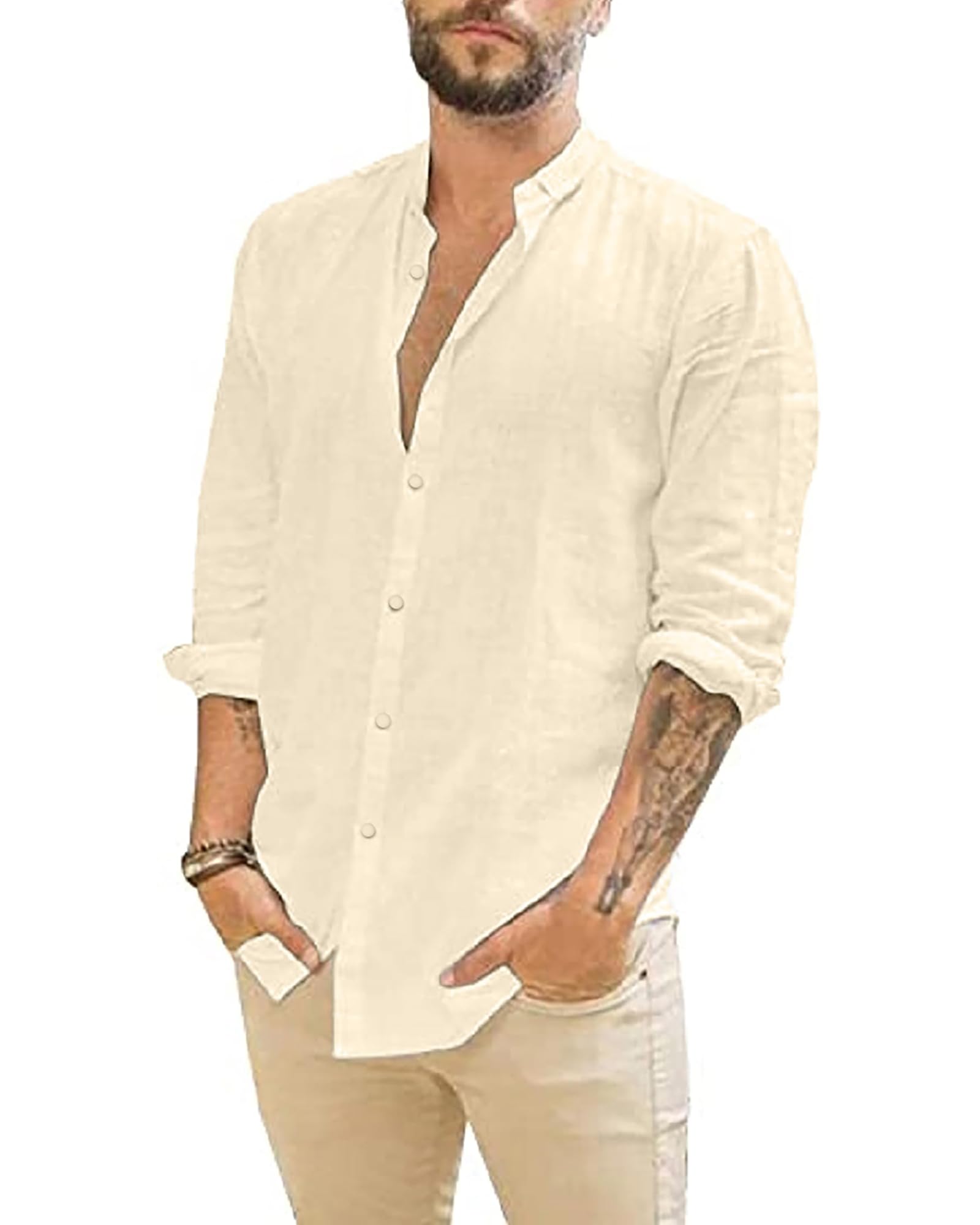 Photo 1 of *USED*
XINGCOOL Long Sleeve Linen Shirts for Men Casual Button Down Shirt Regular Fit Beach Summer Wedding Shirts Small