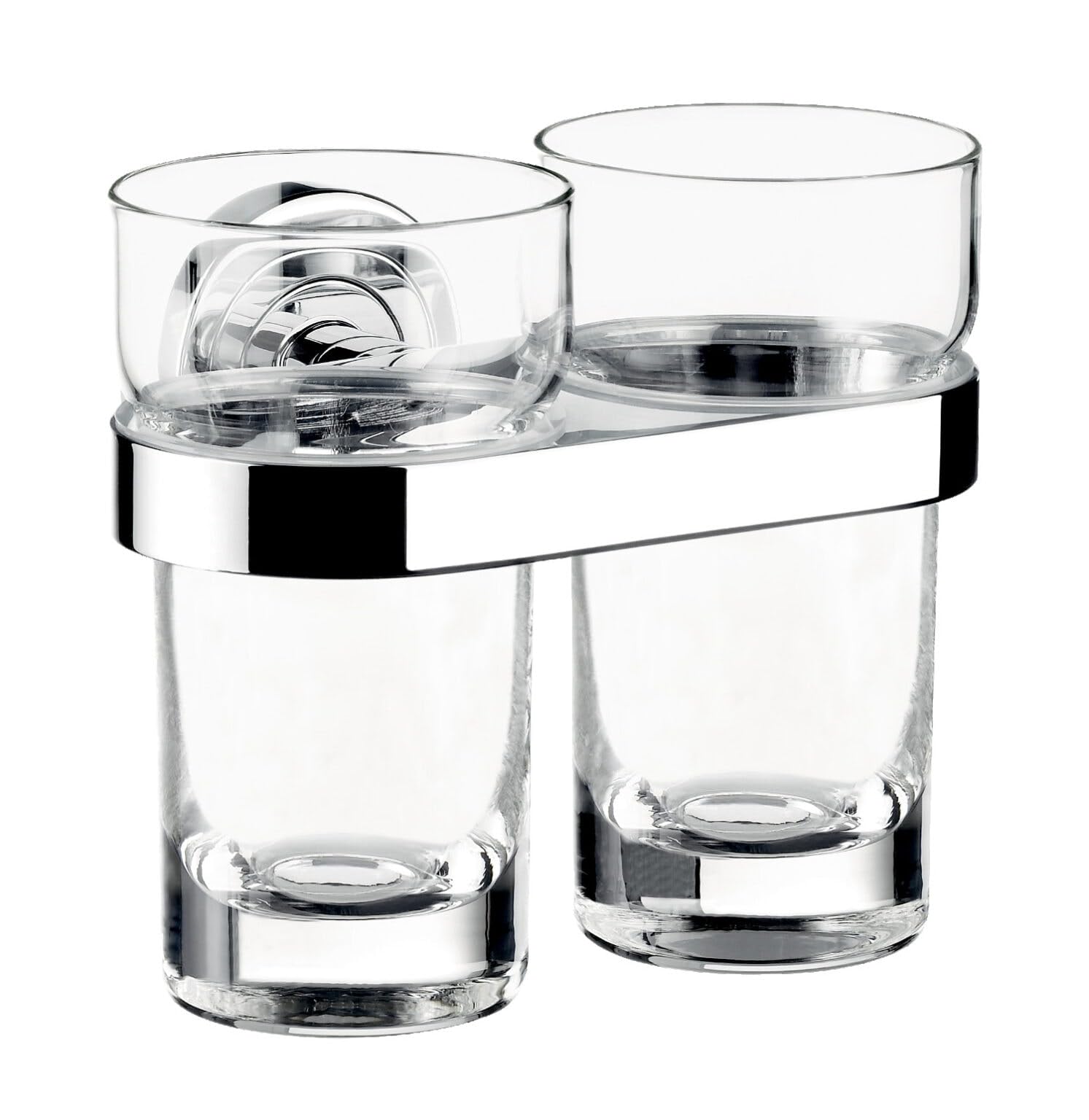 Emco, Polo Double Glass Tumbler Holder, Chrome, Crystal Clear Glass, 072500100, Pack of 1