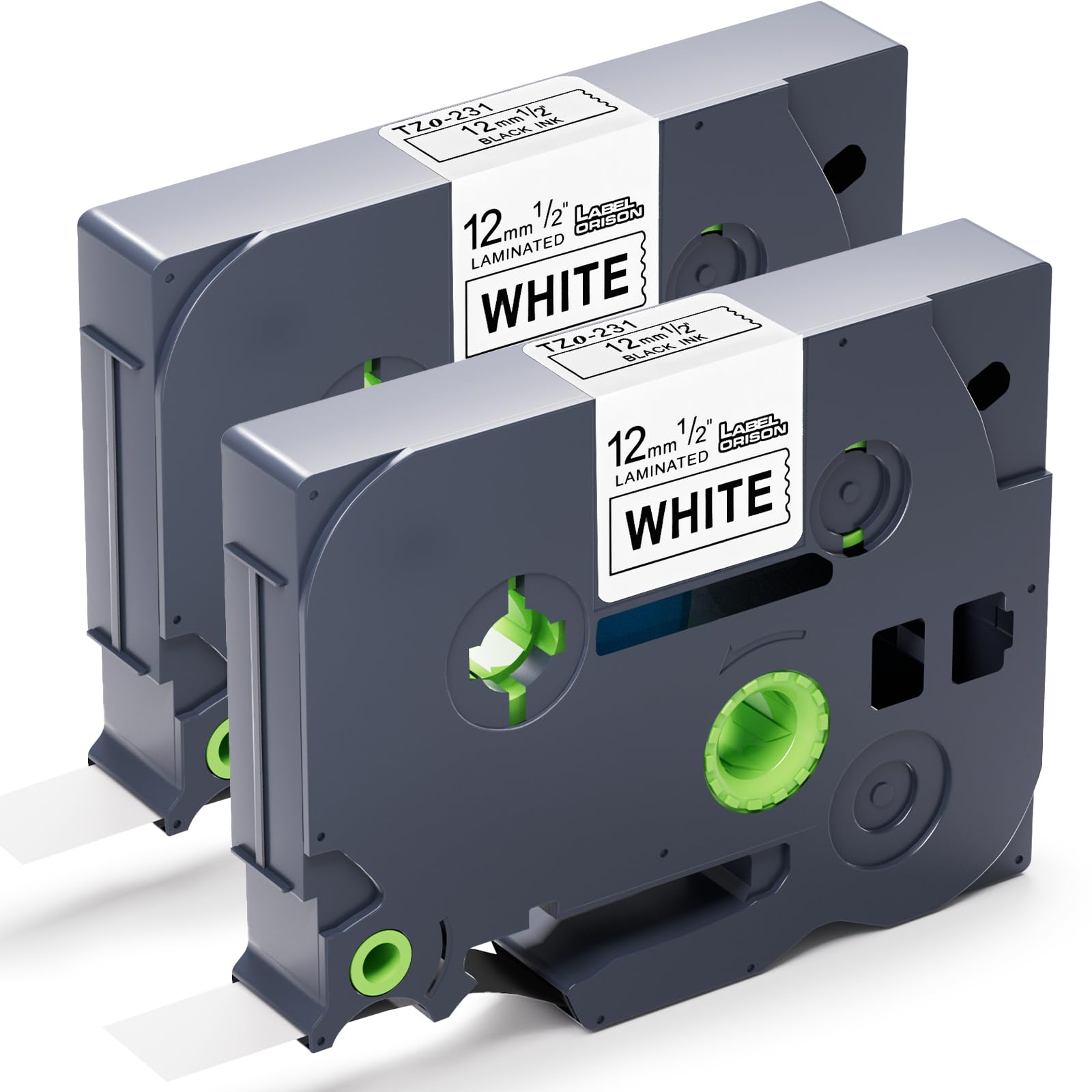 2PK TZe-231 TZe231 12mm 0.47 Black on White Compatible for Brother Laminated Label Tape for PT-H101C PT-1080 PT-2030 GL-H100 PT-1000 GL-H105 GL-200 Label Makers, 12mm x 8m