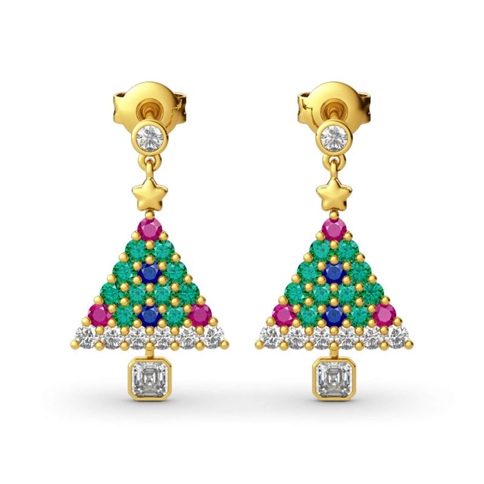 Jeulia"Christmas Tree" Round Cut Sterling Silver Earrings Fashion Anniversary Engagement Wedding Chr