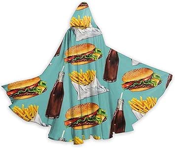 Comida rápida Hamburguesa Papas Fritas Bebida Capa con Capucha para