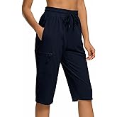 DEVOROPA Women's Hiking Long Shorts Knee Length Lightweight Quick Dry Cargo Athletic Bermuda Beach Shorts with Zipper Pockets