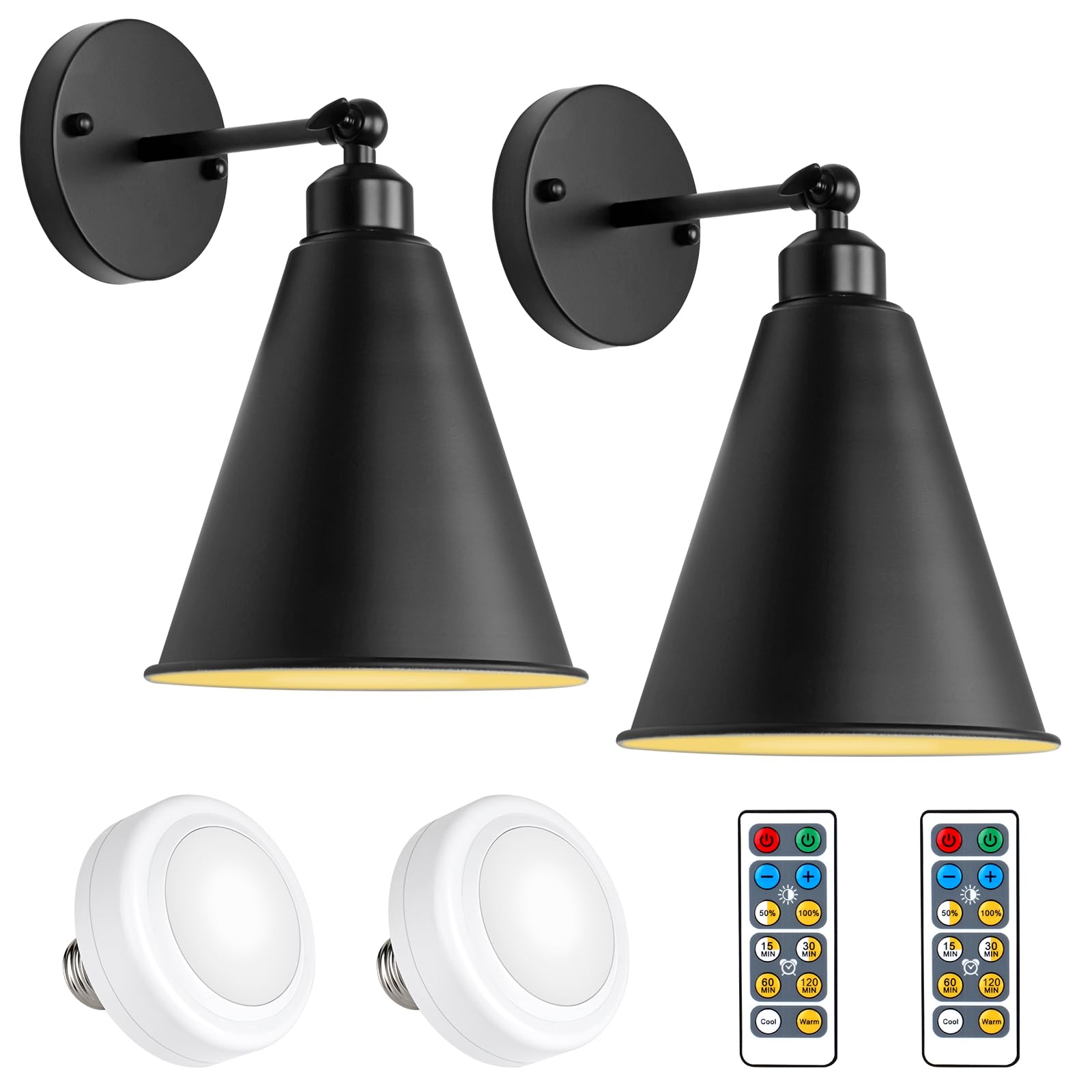 Photo 1 of (SPARE PARTS) MILDWARM Wall Sconce Battery Operated, Cordless Black Wall Sconces Set of 2, Battery Powered Wall Light Fixture, 240 Degree Adjustable Antique Arm Swing Wall Lamps for Bedroom Bathroom Hallway Porch