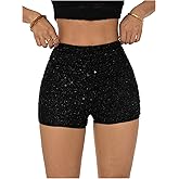 RoseSeek Women's Sparkling Sequin Shorts Bodycon High Waisted Micro Party Rave Mini Shorts