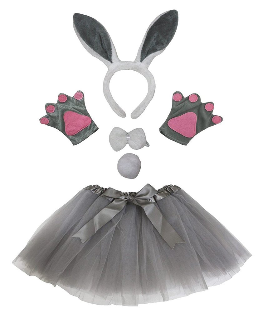 Petitebelle Headband Bowtie Tail Gloves Tutu 5pc Girl Costume 1-5y (Grey Bunny)