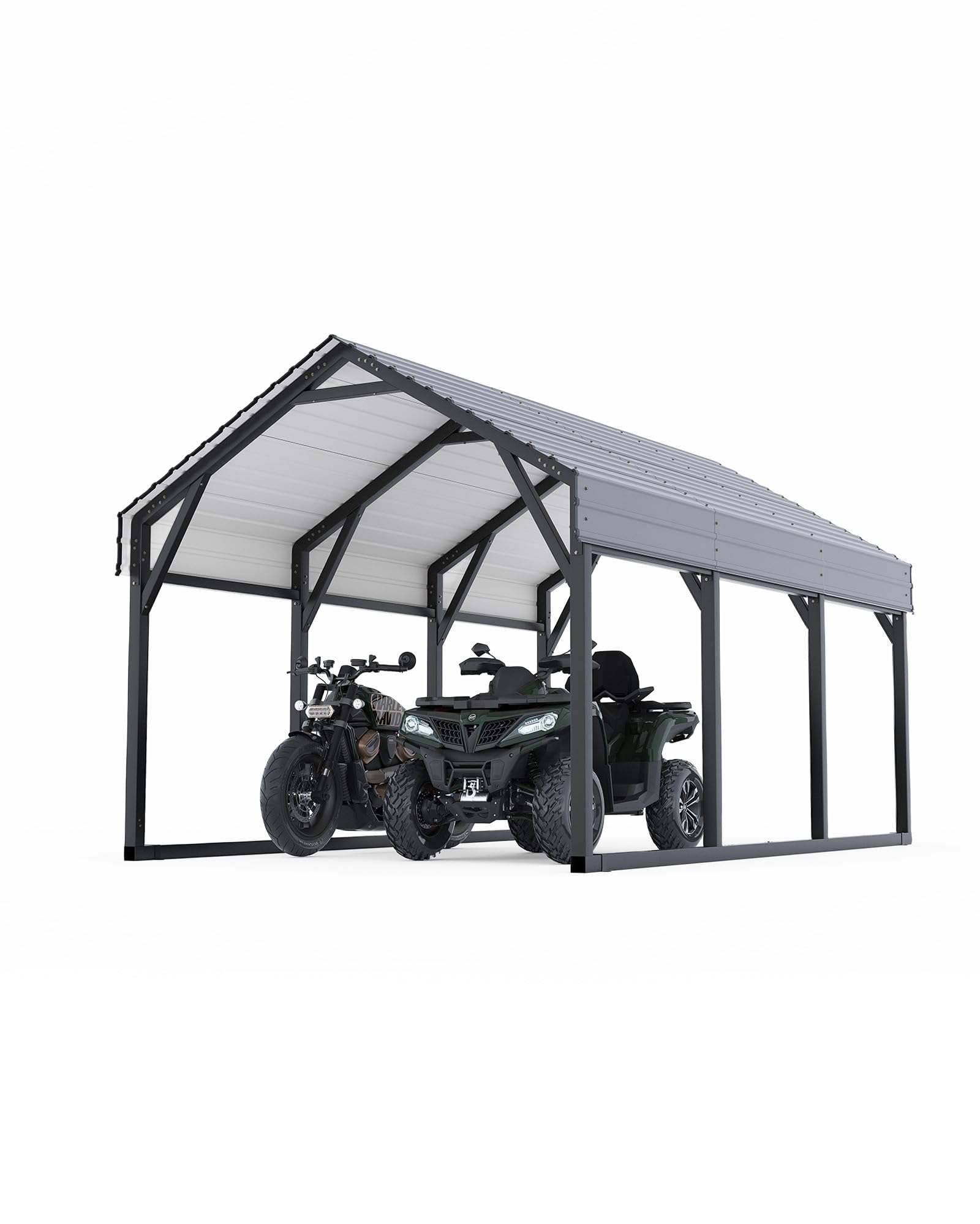 Photo 1 of 12 x 13 FT Metal Carport, Heavy Duty Carports Reinforced Frame and Steel Roof, All-Weather Shelter Canopy for Pickups, Boats, Cars, and Tractors