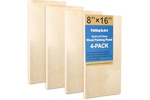 Falling in Art Unfinished Birch Wood Panels Kit for Painting, Wooden Canvas 4 Pack of 8x16’’ Studio 3/4’’ Deep, Cradle Boards for Pouring, Art, Crafts, Burning and More