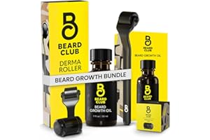 THE BEARD CLUB Beard Club Premium Derma Roller & Beard Growth Oil - Microneedling Roller with 540 Titanium Microneedles for Face, Body and Scalp - Beard Roller with Sandalwood & Cedar Beard Oil