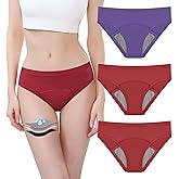 Carer Period Underwear for Women Cotton Leakproof Womens Period Panties Heavy Flow Menstrual Briefs for Women Light Absorbency Incontinence Underwear 3pk 2XL (1Purple/2Red)