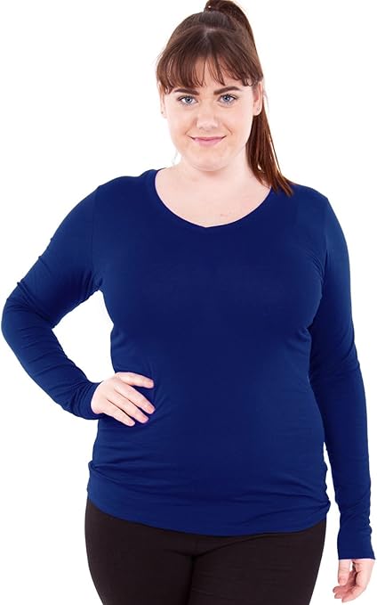 FineBrandShop Royal Blue Ladies V-Neck Long Sleeve T-Shirt at Amazon Womenâs Clothing store
