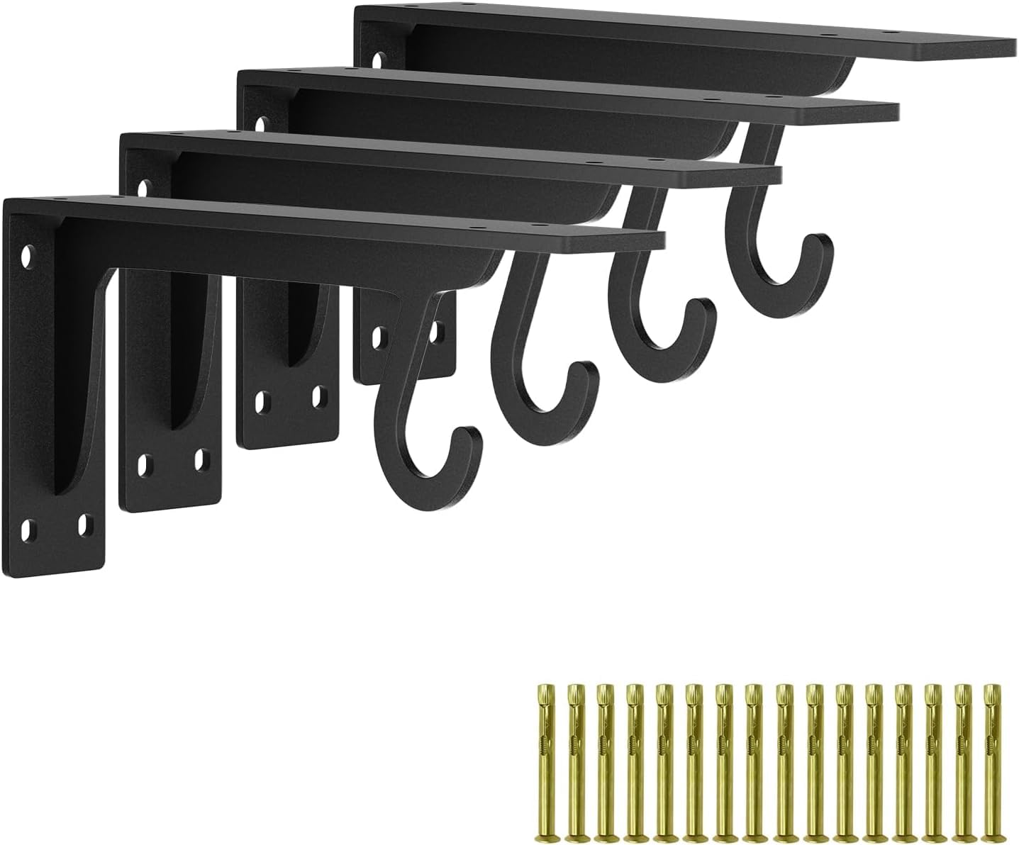 Photo 1 of 10 Inch Heavy Duty Closet Rod Bracket, 1/5in Thick Wall Mounted Closet Shelf Brackets with Rod Holder, Supports 400lbs, for Closet/Garage/Outdoor(4 pcs)