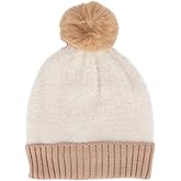 CTM Women's Two Tone Knit Winter Beanie Hat with Pom