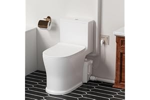 Macerating Toilet System Set, Dual Flush One Piece Skirted Upflush Toilet with 4 Inlets Sewerage Grinder Pump for Basement At
