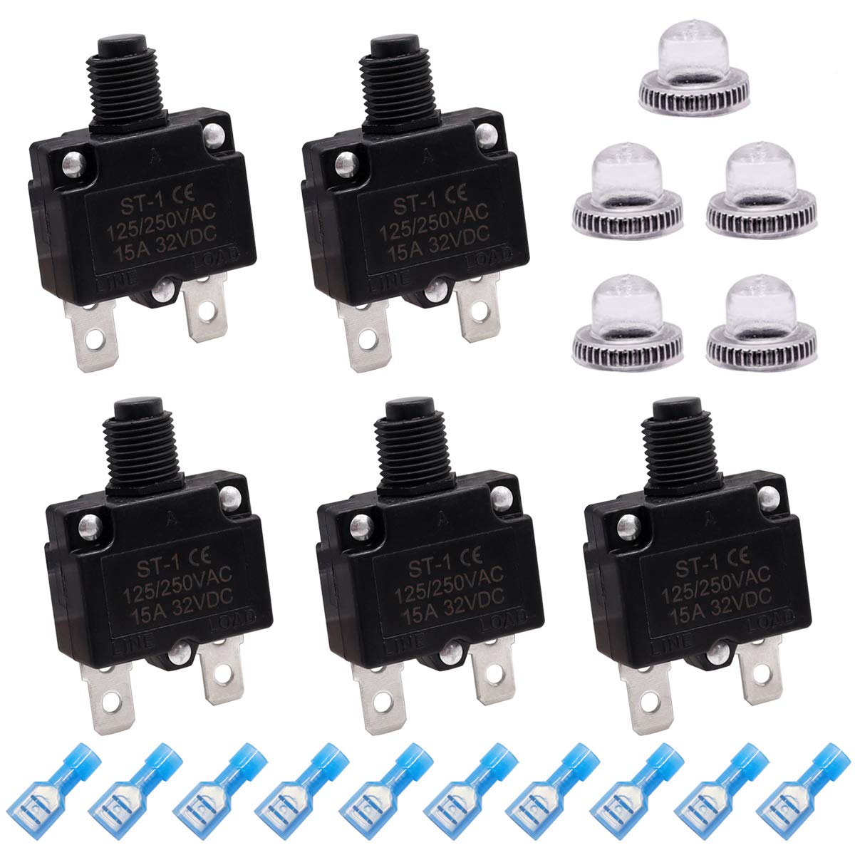 mxuteuk 5Pcs 15Amp Circuit Breakers Push Button