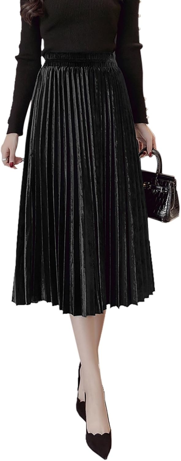 velvet pleated maxi skirt